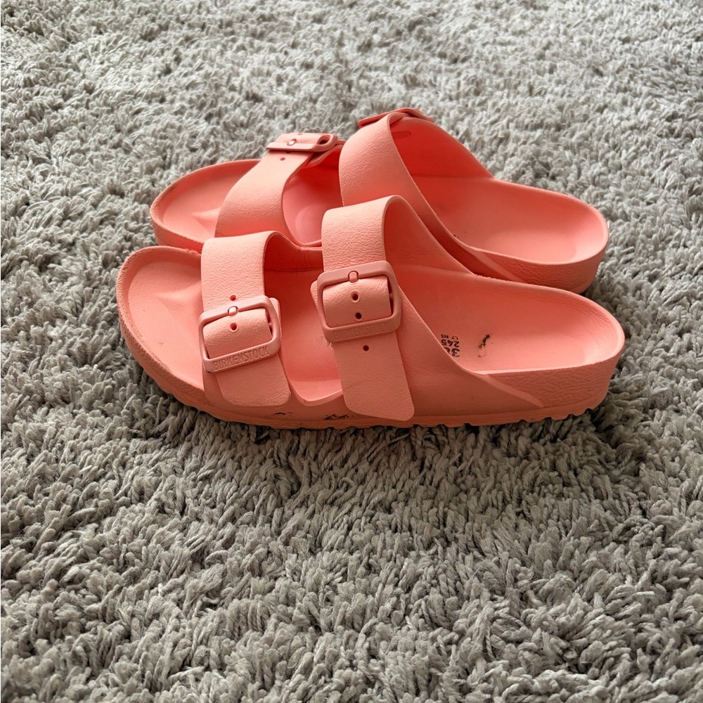 Birkenstock Coral Pink Arizona EVA Slide Sandals Size 38 - Picture 3 of 3